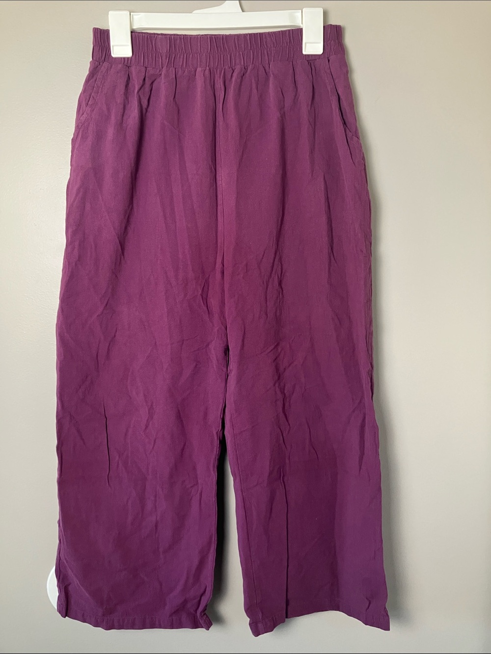 Linen Cotton Blend Wide Leg Plum Pants Size Large Coastal Grandma
